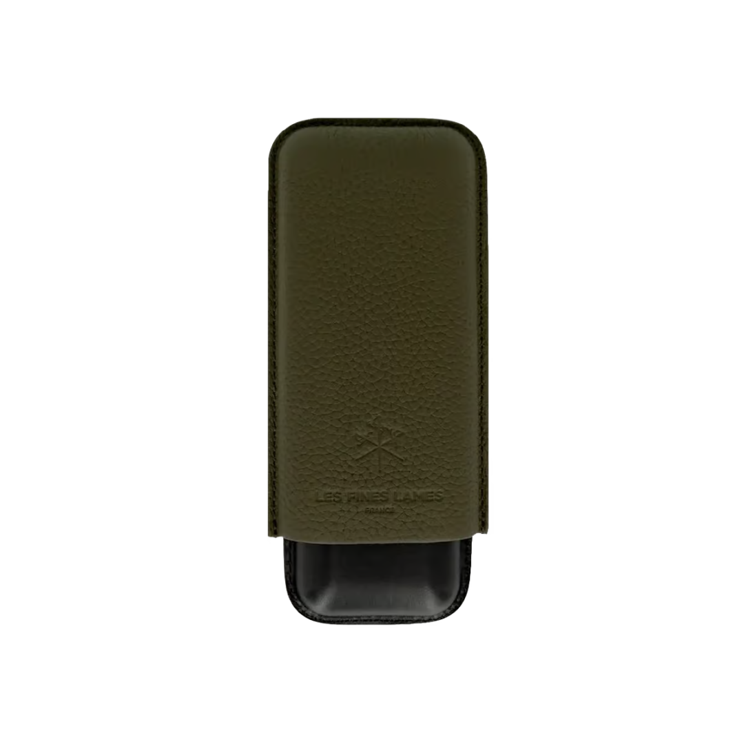 Les Fines Lames OD Green Pebble Leather Zigarrenetui DUO